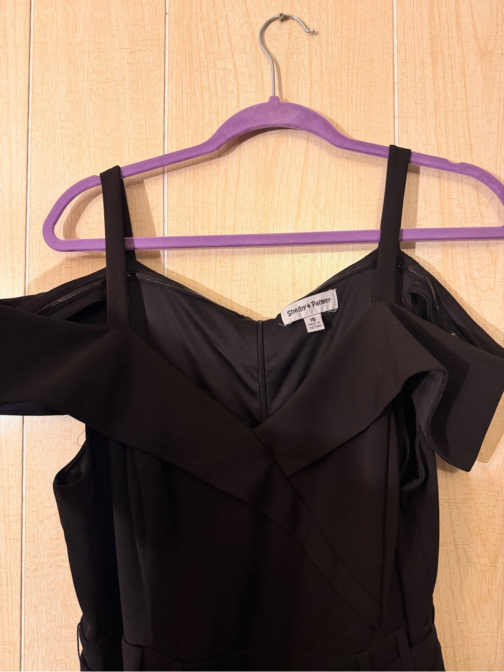 Shelby & Palmer Black Off-Shoulder Wide-Leg Jumpsuit with Waist Tie - Picture 3 of 6